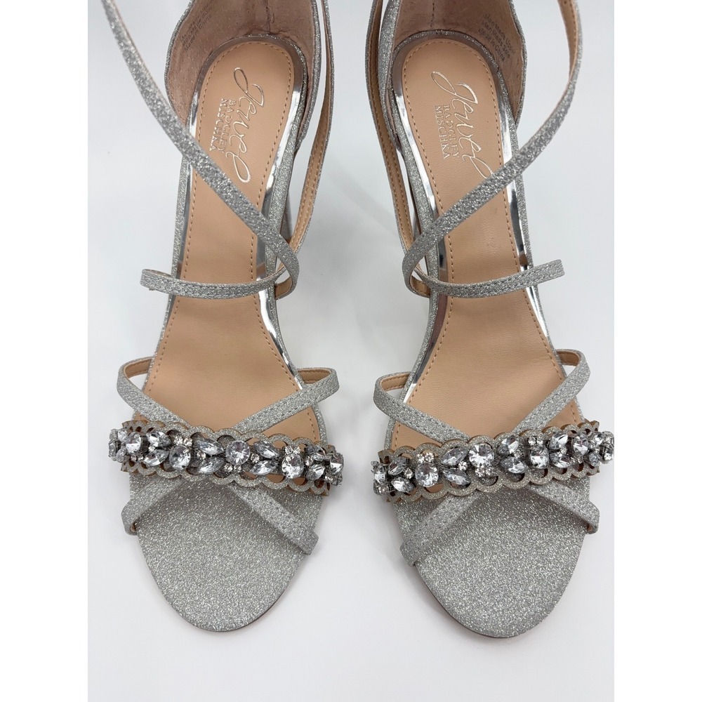 B40 Badgley Mischka Gisele Sandals 7.5 Silver Glitter Embellished Strappy - Picture 6 of 14